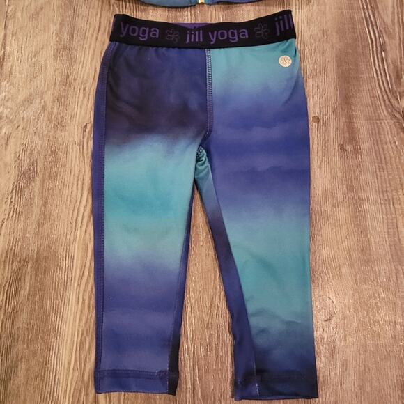 Jill Yoga Track Suit Outfit Blue Teal Ombre Jacket and Pants Set Full Zip - Picture 3 of 10